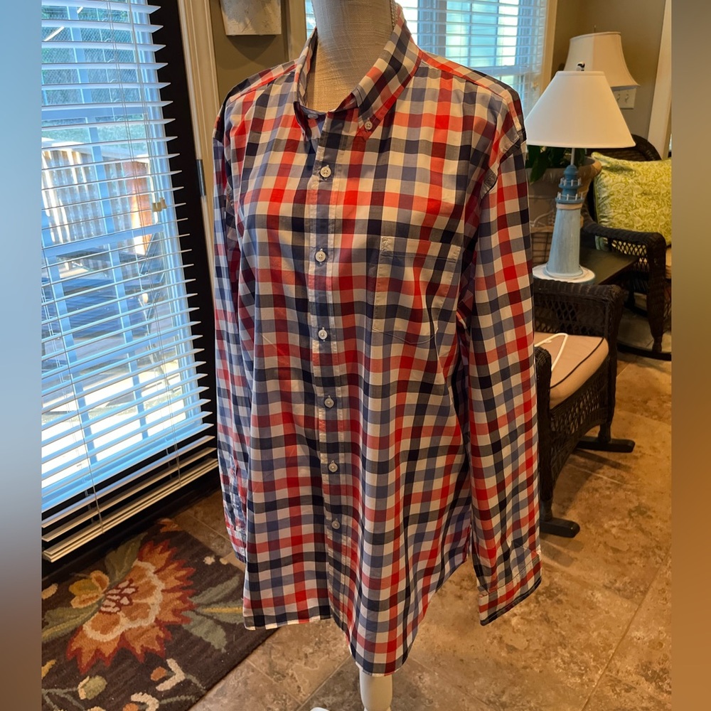J.Crew Lightweight Shirt RedWhite BlueCheck Plaid Long Sleeve Button Down Men XL